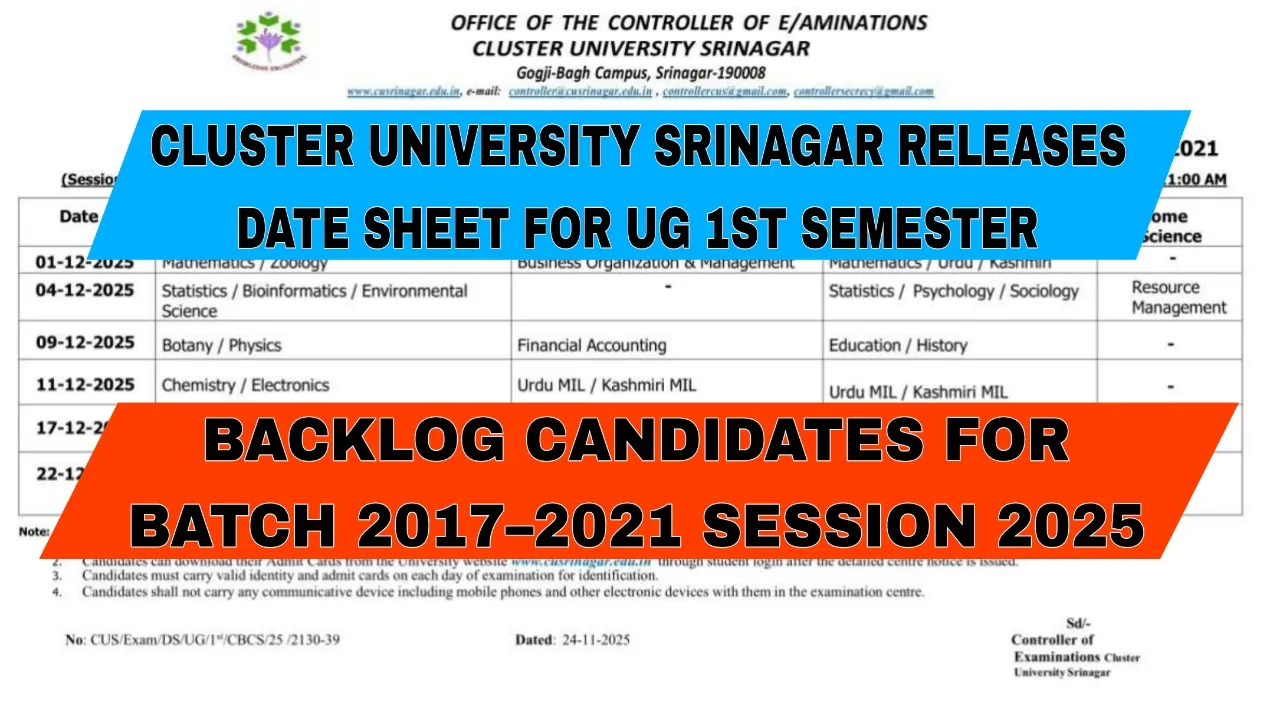 CUS Releases Date Sheet for UG 1st Semester
