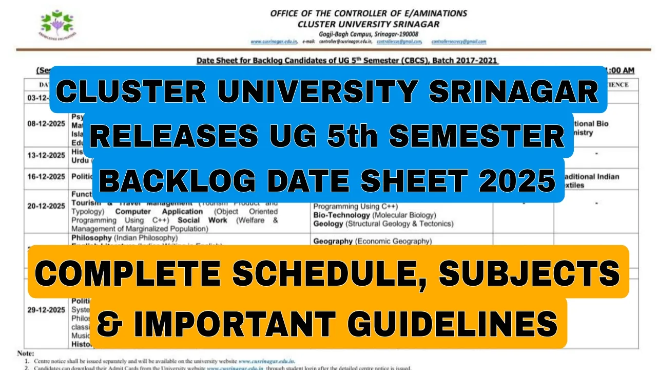 CUS UG 5th Sem Backlog Date Sheet 2025